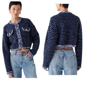 J. Crew Navy and White Textured Knit Jacket